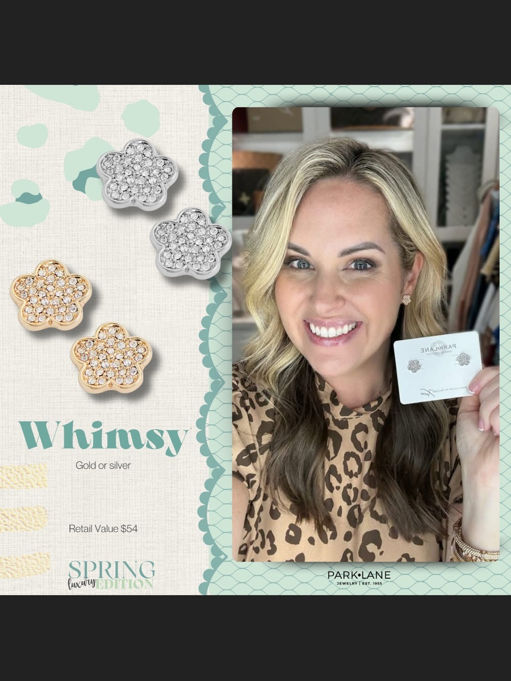 Park Lane Whimsy Floral Crystal Stud Earrings - Gold